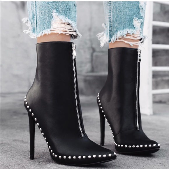 black studded booties heels